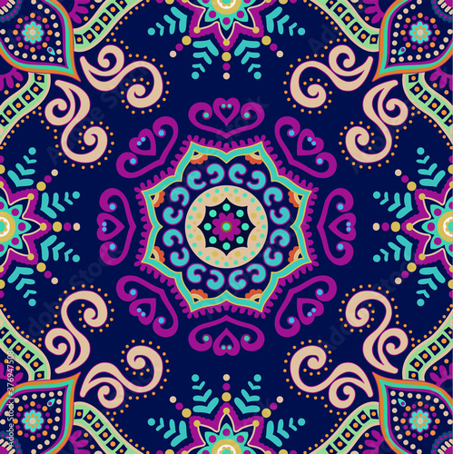 Mandala vintage multi color pattern in Indian, Turkish style. Endless pattern can be used for ceramic tile, wallpaper, linoleum, textile, web page background. Vector