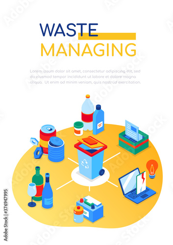 Waste managing - modern colorful isometric web banner