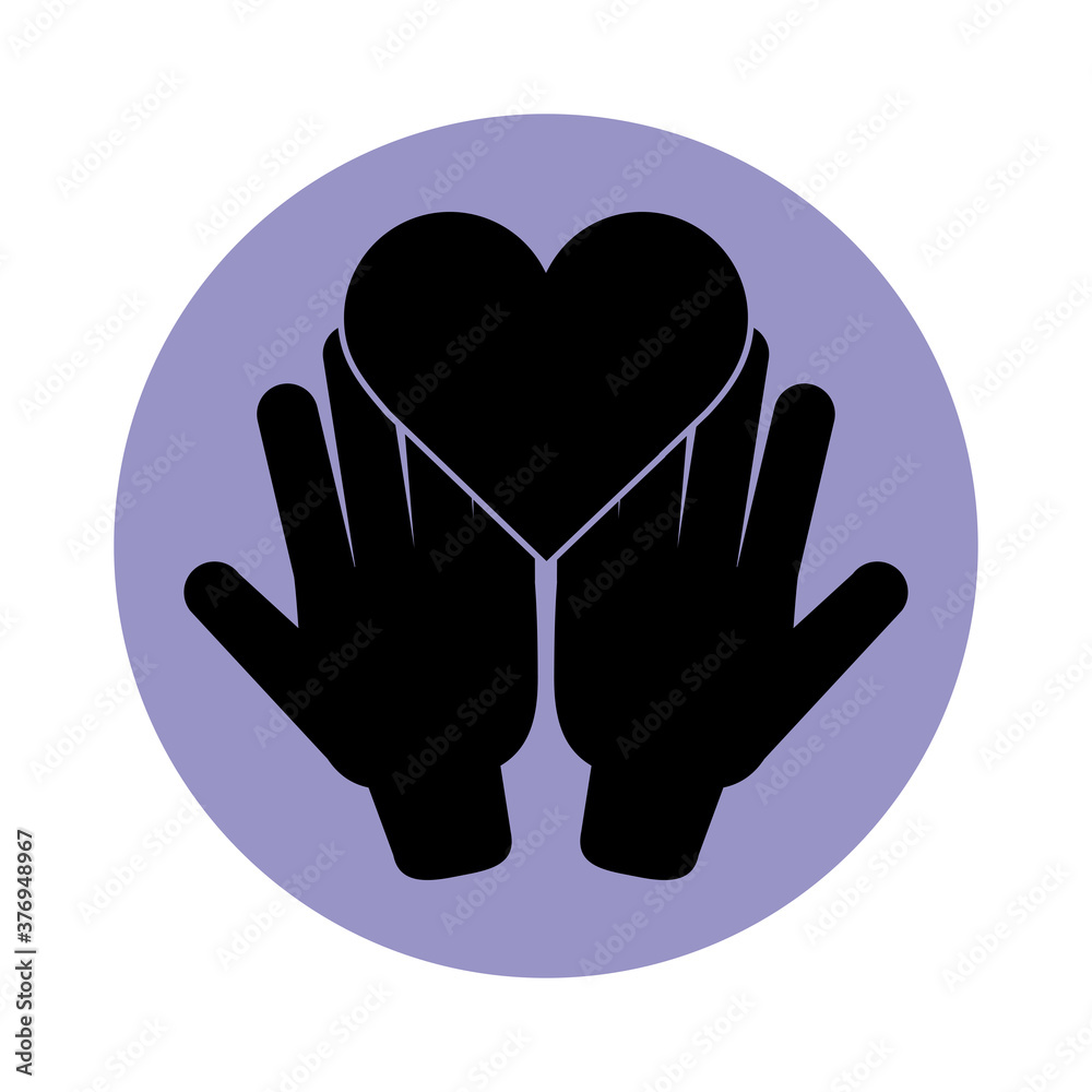 together, hands showing heart charity help friendly pictogram block silhouette icon together, hands showing heart charity help friendly pictogram block silhouette icon