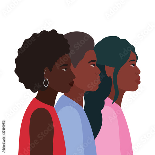 diversity skins of black women and man cartoons vector design