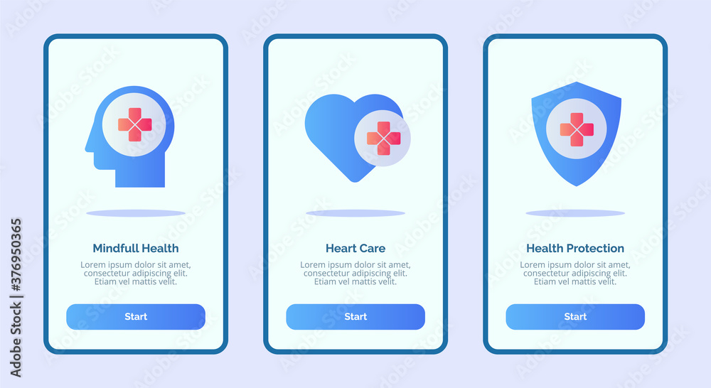 Medical icon mind full health heart care health protection for mobile apps template banner page UI with three variations modern flat color style Medical icon mind full health heart care health protection for mobile apps template banner page UI with three variations modern flat color style