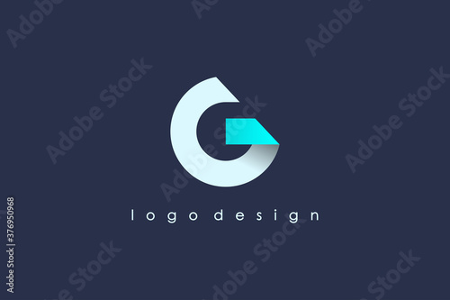 Initial Letter G Logo. White and Blue Circle Shape Origami Style isolated on Blue Background. Usable for Business and Branding Logos. Flat Vector Logo Design Template Element. photo