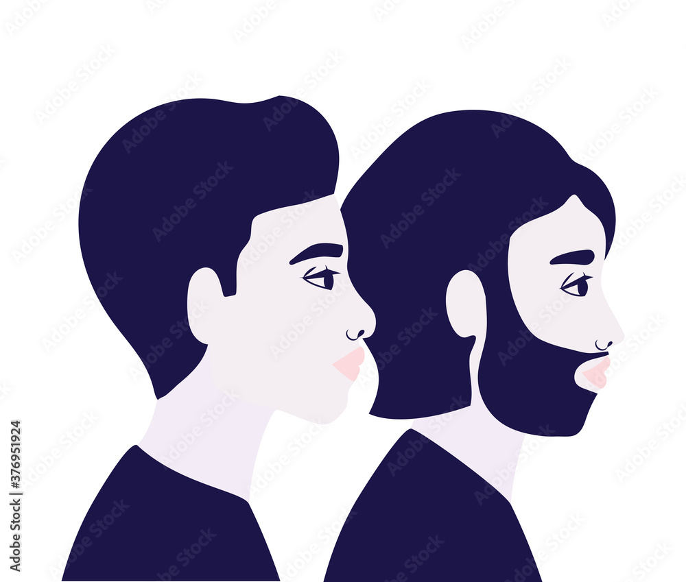 men cartoons in side view in blue color vector design