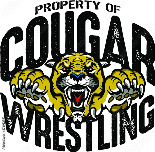 property of cougar wrestling team design with mascot for school, college or league