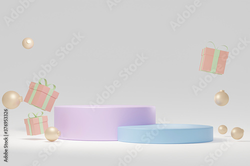 3d illustration with geometric shapes. steps pastel cylinder podium platforms for cosmetic product presentation. mock up minimal design with empty space. Abstract composition modern
