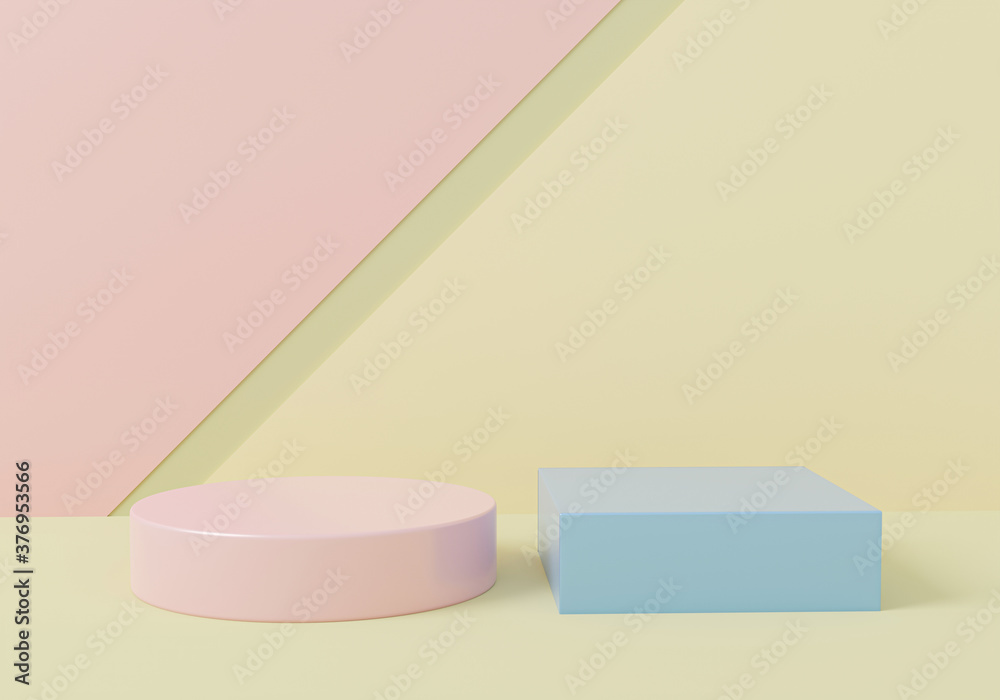 3d illustration with geometric step pastel podium platform for cosmetic pedestal product presentation.Mock up design empty space. Abstract composition in pastel background modern style 3d illustration with geometric step pastel podium platform for cosmetic pedestal product presentation.Mock up design empty space. Abstract composition in pastel background modern style
