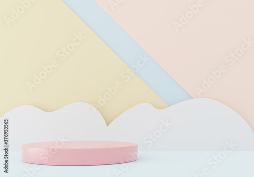 3d illustration with geometric pink cylinder podium platform for cosmetic pedestal product presentation.Mock up design empty space. Abstract composition in pastel background modern style..