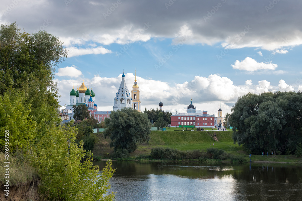 Various Temples And Belltower On Assumption Cathedral Square In Summer In Kolomna, Moscow Region.