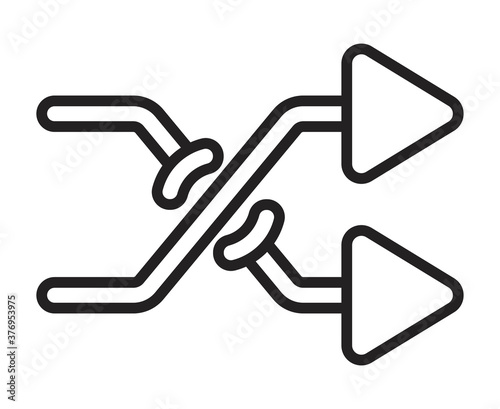 Shuffle playback or random playlist line art icon for apps and websites.