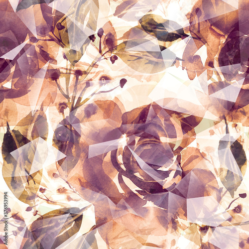 Roses Seamless Pattern. Watercolor Background. Hand Painted Illustration.