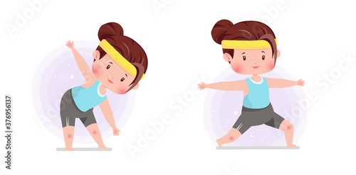 Yoga Gym Poses Cute Character Concept  Vector Illustration Stay at home Self Isolated Healthy Body