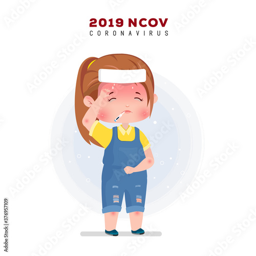 Kids with Coronavirus cough fiver illustration