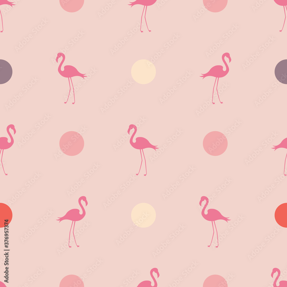 Seamless pattern in pink pastel colors with flamingos and polka dots. Vector illustration for festive design, packaging, wallpaper, fabric, textile, stationery, accessories. Seamless pattern in pink pastel colors with flamingos and polka dots. Vector illustration for festive design, packaging, wallpaper, fabric, textile, stationery, accessories.