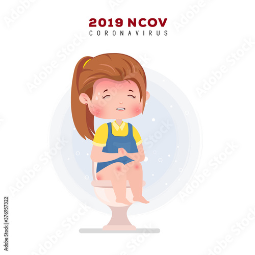 Kids with Coronavirus diarrhea stomach ache sick illustration