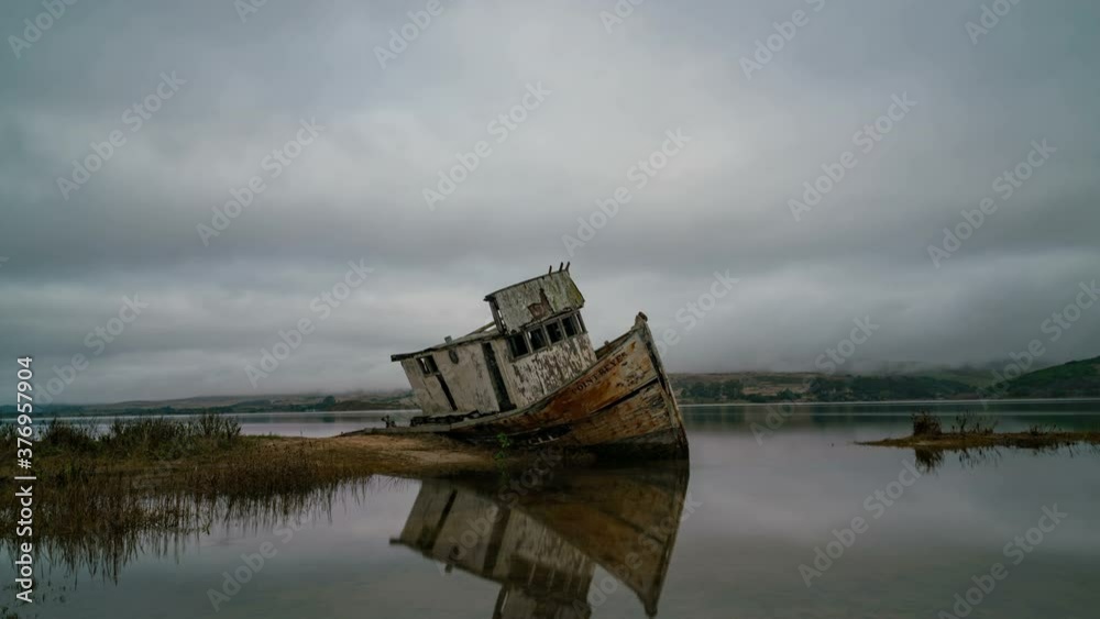 Timelapse tracking shot of receding tide at abandoned shipwreck in Point Reyes National Seashore, California Timelapse tracking shot of receding tide at abandoned shipwreck in Point Reyes National Seashore, California