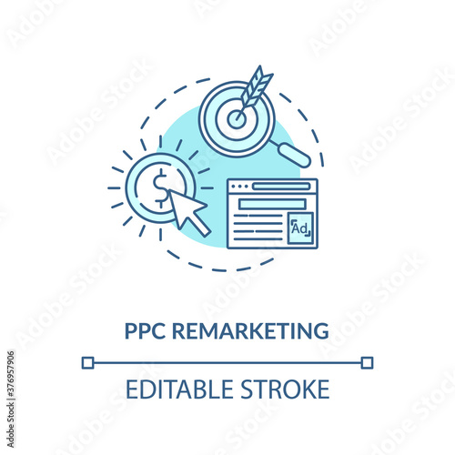PPC Remarketing concept icon. Web banners. Search ads campaign idea thin line illustration. Vector isolated outline RGB color drawing. Digital marketing conversation tactic. Editable stroke