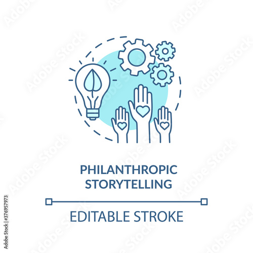 Philanthropic storytelling concept icon. Brand advertising idea thin line illustration. Consumers empathy development. Content marketing. Vector isolated outline RGB color drawing. Editable stroke