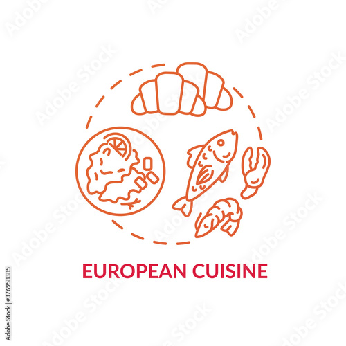 European cuisine concept icon. Famous meals from europe. Traditional ethnic restaurant menu. Delicious national food idea thin line illustration. Vector isolated outline RGB color drawing