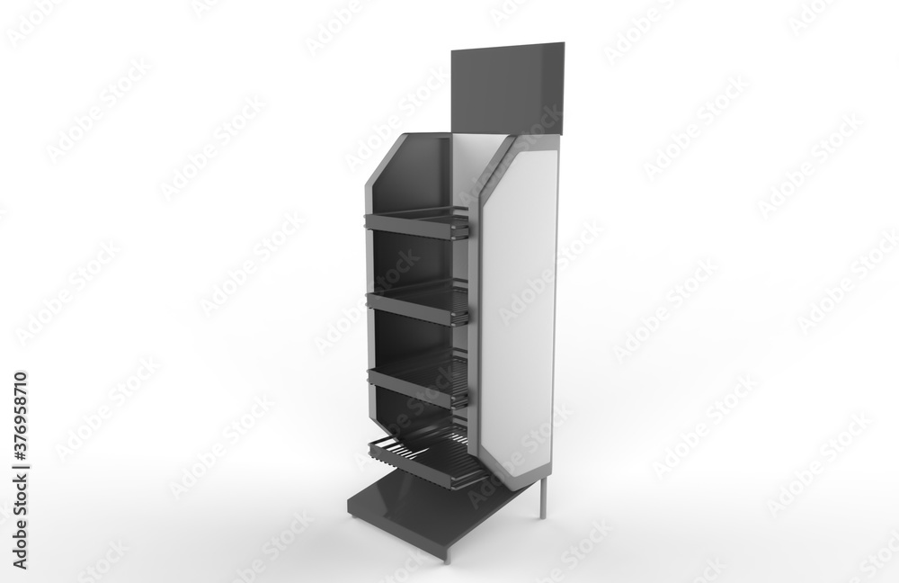 Display stand, retail display stand for product , display stands isolated on white background. 3d illustration Display stand, retail display stand for product , display stands isolated on white background. 3d illustration