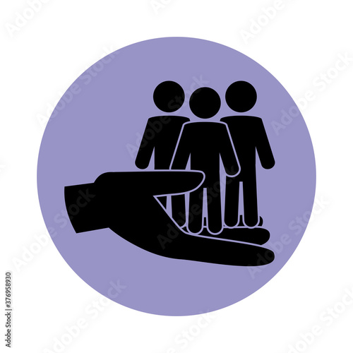 together, hand support strong teamwork society pictogram, block silhouette icon