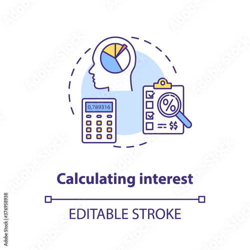 Calculating interest concept icon. Finance literacy objectives. Wealthy lifestyle goal. Money earning idea thin line illustration. Vector isolated outline RGB color drawing. Editable stroke