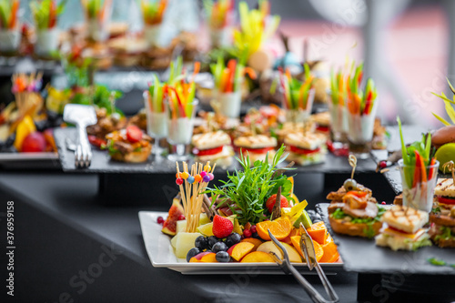 Catering service for guests. Luxury food. 