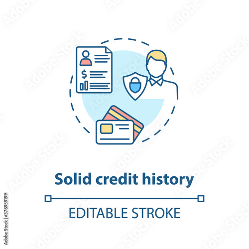 Solid credit history concept icon. Good banking account. Smart money planning. Saving strategy idea thin line illustration. Vector isolated outline RGB color drawing. Editable stroke