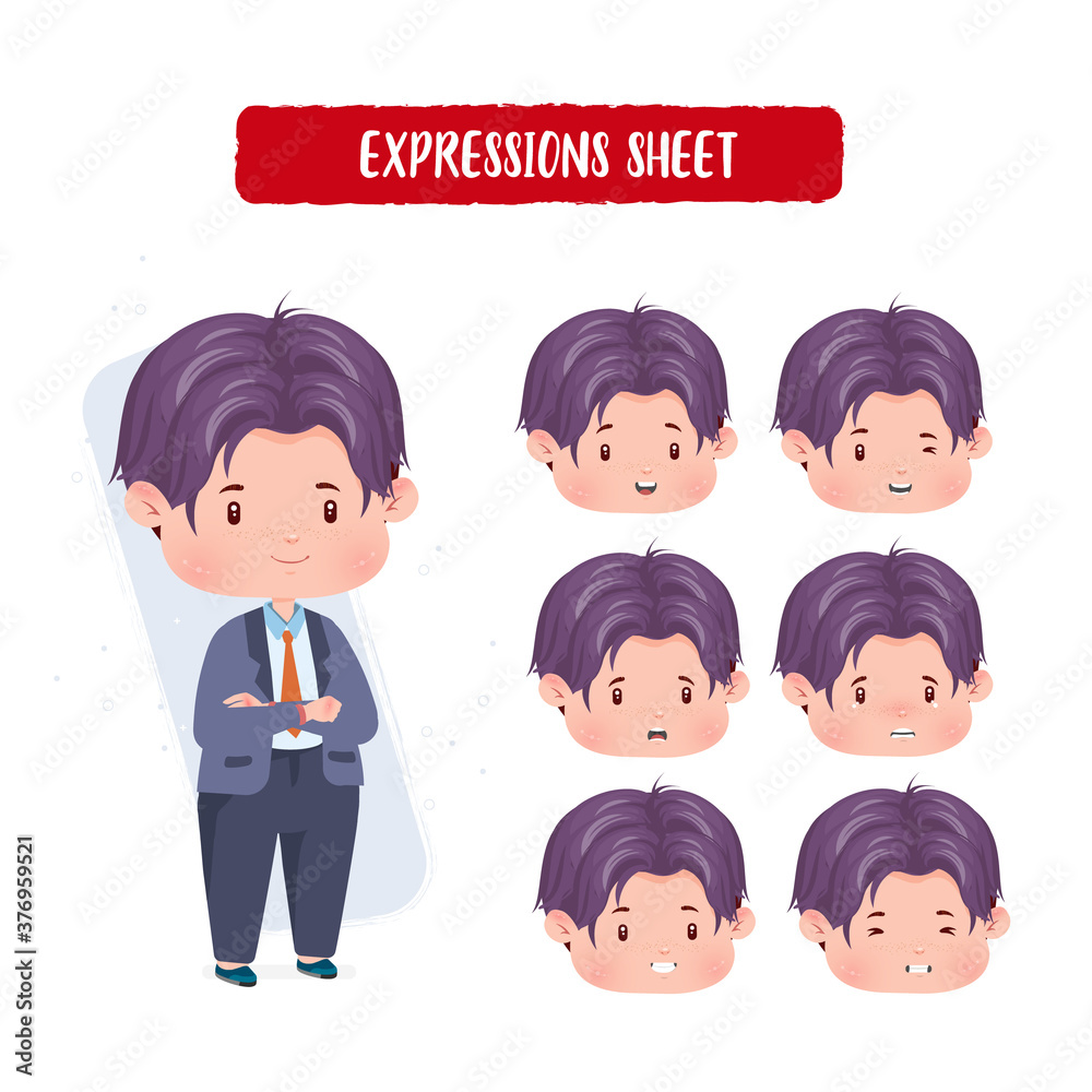 Cute character male mouth expressions emotions sheet face businessman concept illustration Cute character male mouth expressions emotions sheet face businessman concept illustration