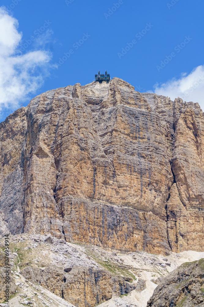 Mountain landscape along the road to Pordoi pass, Dolomites