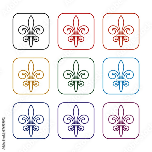 Line Fleur de lis icon, color set