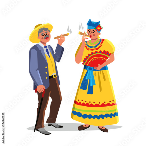 Cuban Cigar Tobacco Smoking Man And Woman Vector