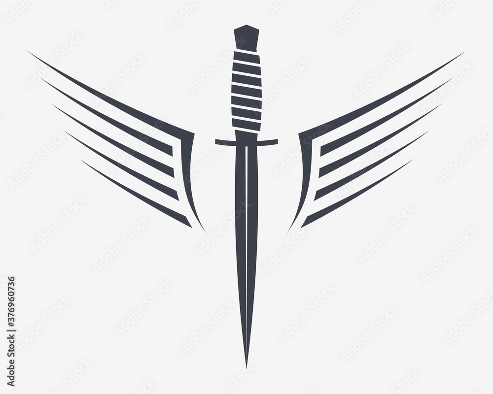 Dagger with Wings. Winget Military Combat Knife. Simple Silhouette That Can  Be Integrated Into Any of Your Design Projects. Logo or Tattoo. Sticker or  Patch for Jackets, Shirt and T-Shirts Stock Vector |