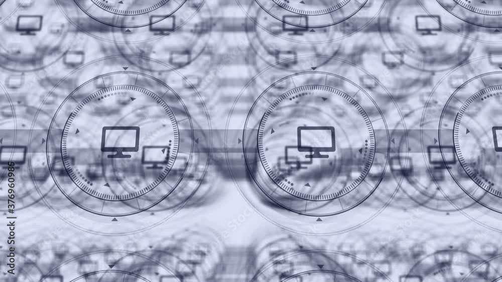 Network community. Remote work concept. Desktop PC and Laptops. Loop animation. Digital technology with social connection. Network community. Remote work concept. Desktop PC and Laptops. Loop animation. Digital technology with social connection.
