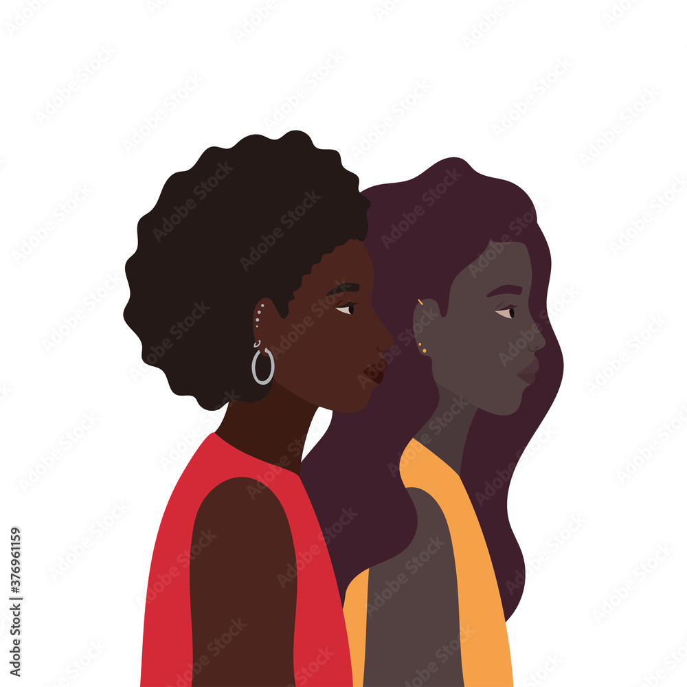 black women cartoons in side view vector design