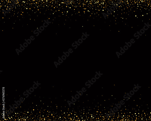 Gold glitter texture on a black background. Golden explosion of confetti. Golden grainy abstract texture on a black background. Design element. Vector illustration