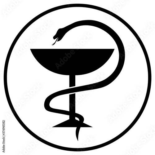 Beaker of Hygieia; Pharmacy Icon with Caduceus Symbol, pictogram