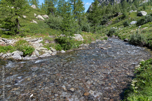 Morgex (Aosta), the wonderful Lake of Arpy, a mirror of water of glacial origin set in a beautiful alpine setting.