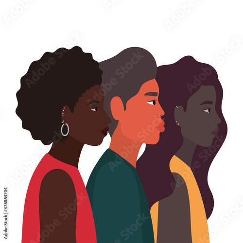 diversity skins of women and man cartoons vector design
