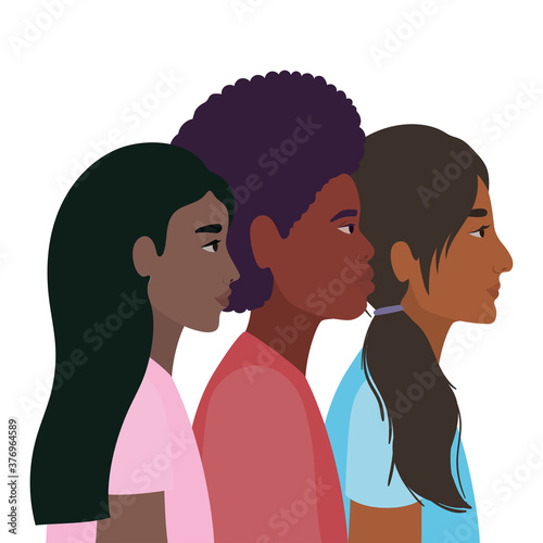 diversity skins of black women and man cartoons vector design