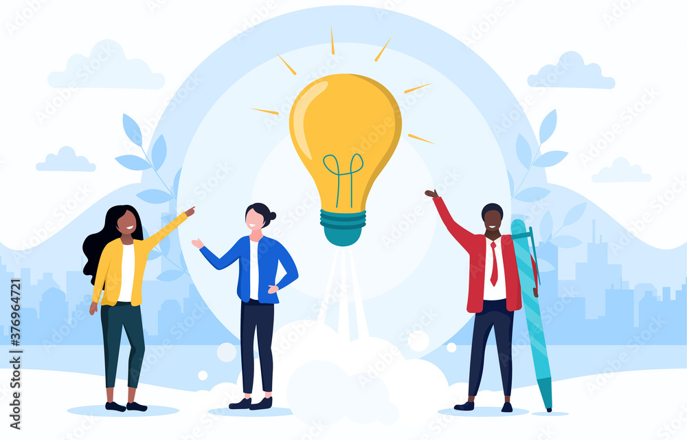 Business team preparing start up project. Group of people came up with creative idea. Flat vector illustration Business team preparing start up project. Group of people came up with creative idea. Flat vector illustration