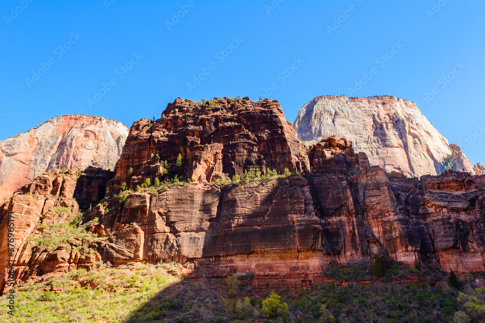 Beautiful scenery in Zion National Park located in the USA in southwestern Utah.