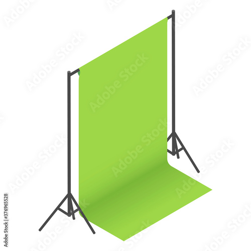 Green screen backdrop, background on racks in photo studio. Chroma key compositing.