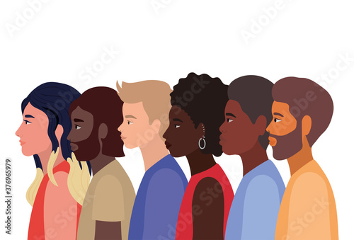 diversity skins of women and men cartoons vector design