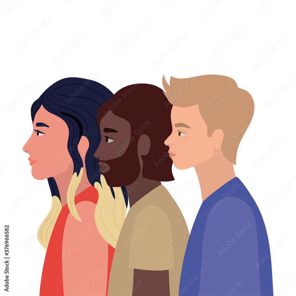 diversity skins of woman and men cartoons vector design diversity skins of woman and men cartoons vector design