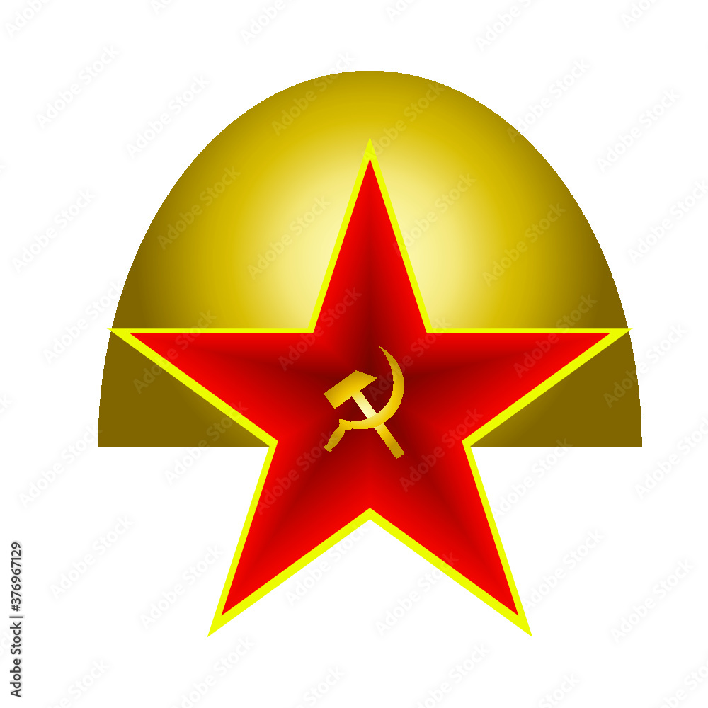 Obraz premium gradient star in red with gold edging of the USSR on the background of a gold helmet