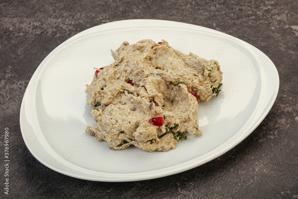 Vagan dietary cusine - mutabal with granet seeds Vagan dietary cusine - mutabal with granet seeds