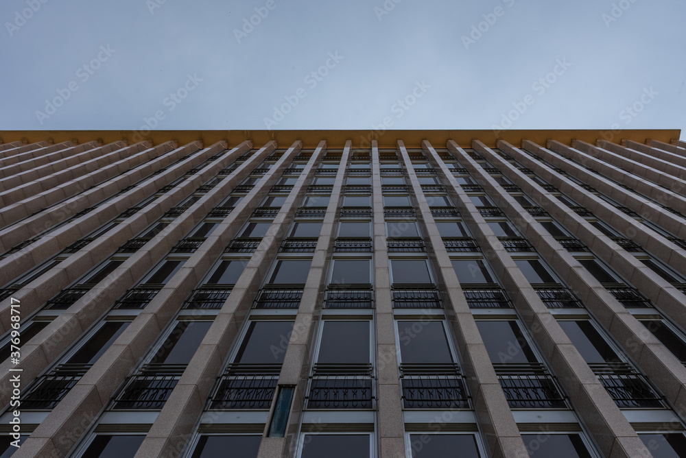 Detail of a mid-19th century skyscraper with large windows