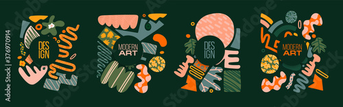 vector illustration of hand drawing work. creative outline doodles of abstract shapes. graphic design for background or frame for text. abstract isolated art elements for flyer, booklet, card, cover