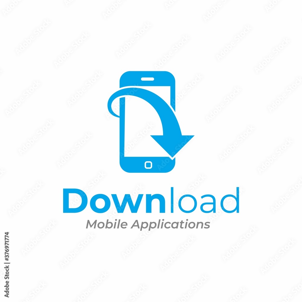 Fototapeta premium Smartphone with arrow down logotype, Mobile phone logo template, Cell phone logo, Smartphone vector design, App download logo