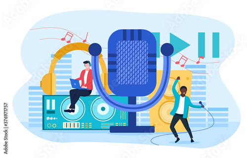 Sound and music recording concept. Flat vector illustration